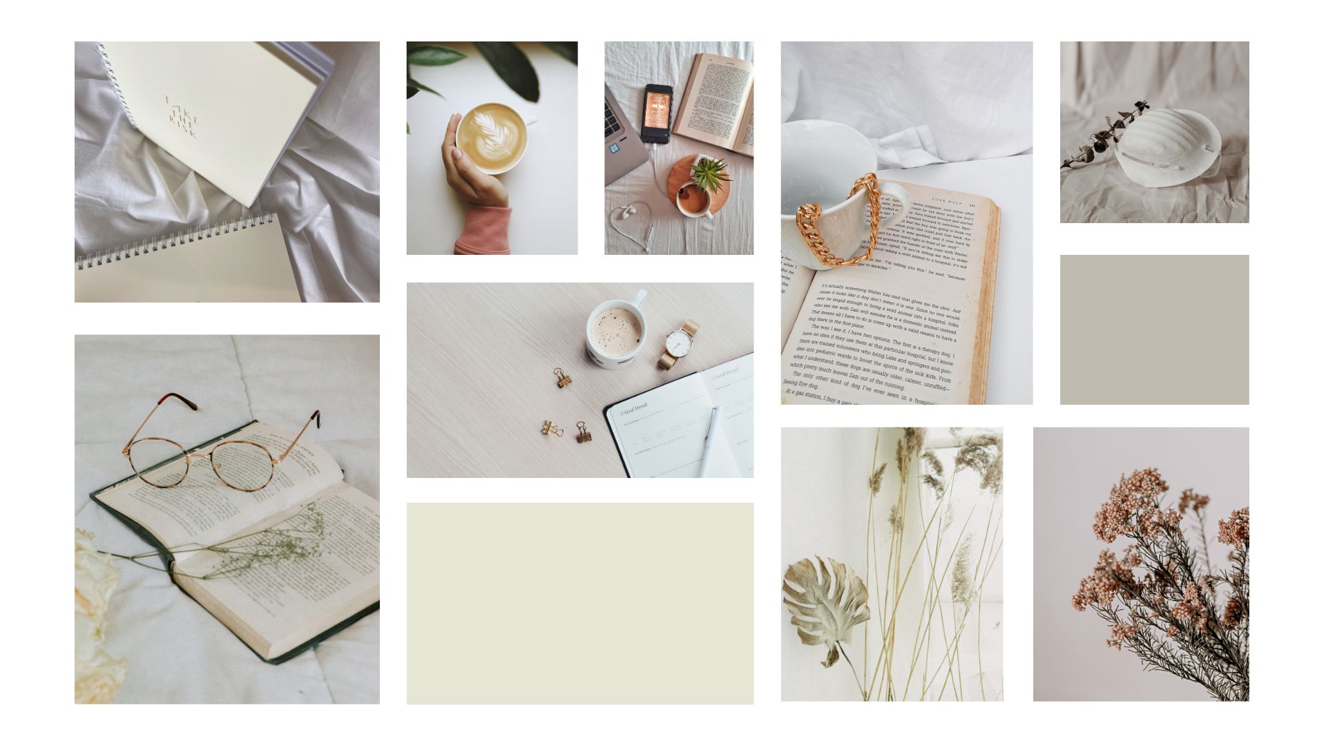 Beige White Neutral Moodboard Photo Collage Desktop Wallpaper