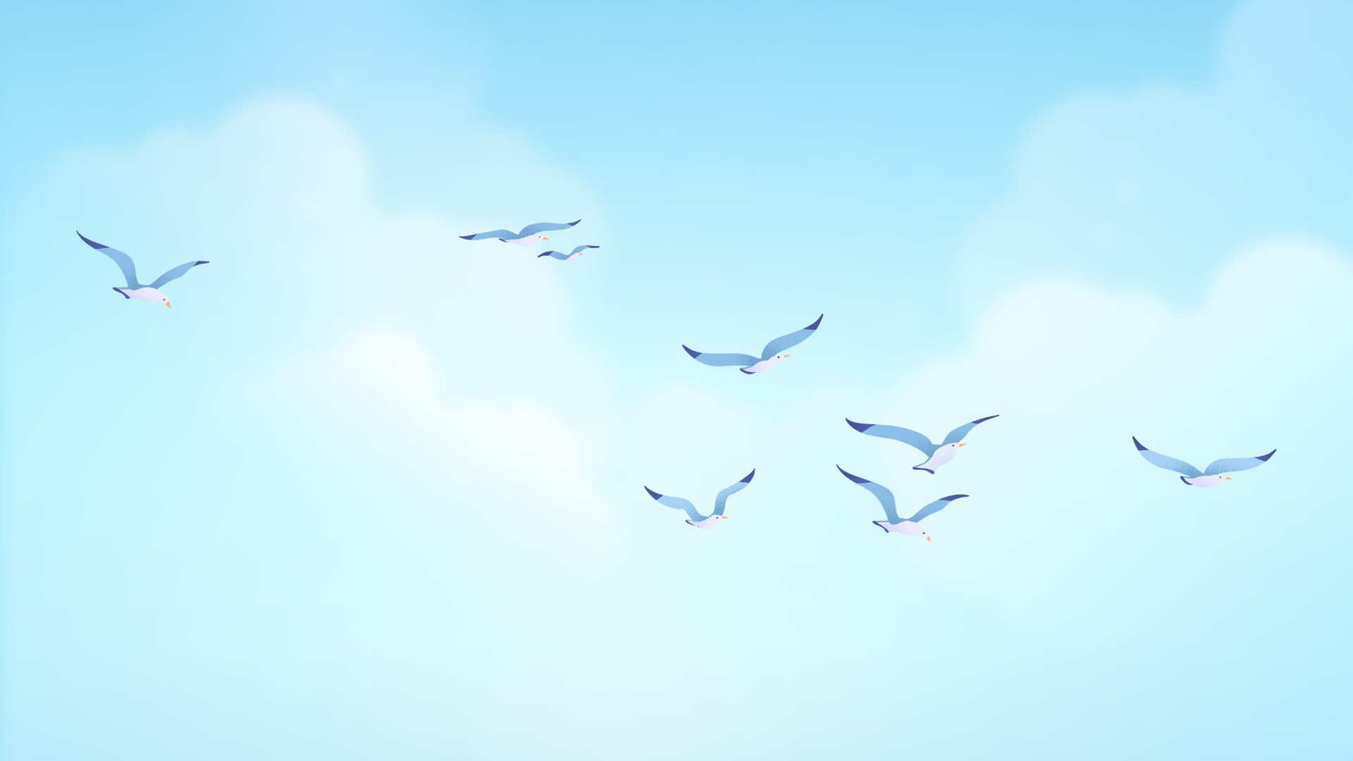 Blue Illustrated Birds and Sky Desktop Wallpaper Anime Wallpapers