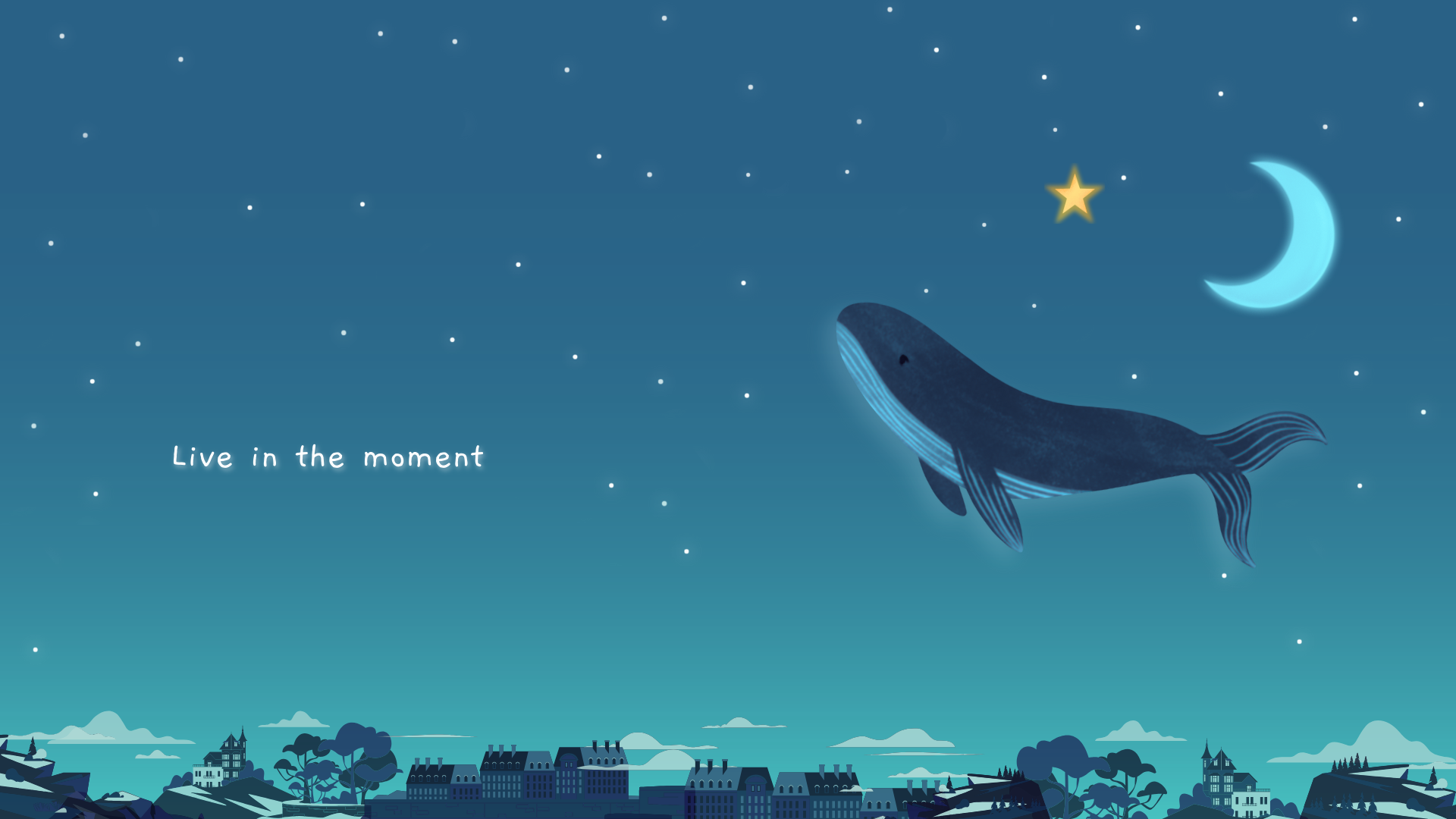 Blue Night Sky Cute Whale Desktop Wallpaper Anime Wallpapers